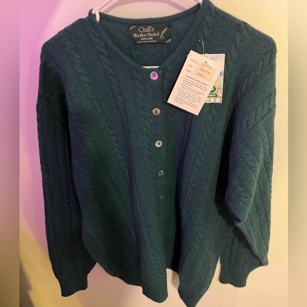 100% Quill’s Cashmere Imported from Ireland Rare Women's Cable Knit Cardigan